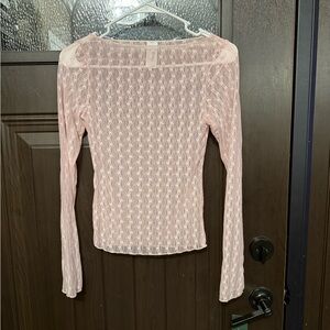 wild fable Sheer Light Pink Lace-Pattern Long Sleeve Top